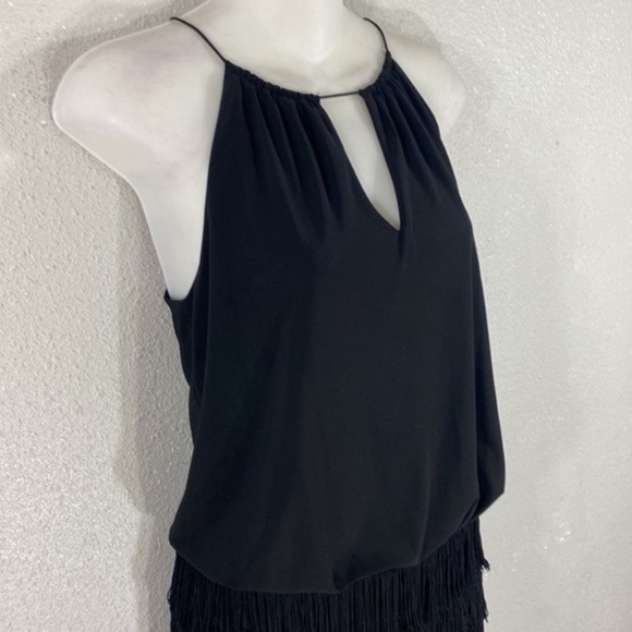 Cache black fringe tiered skirt blouson halter dress 4 D3 - Picture 4 of 11